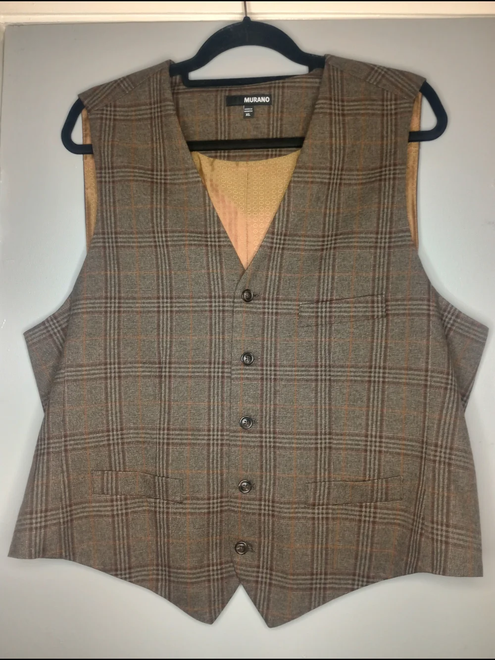 Murano Plaid Vest in Brown and Tan with Subtle Red Lines